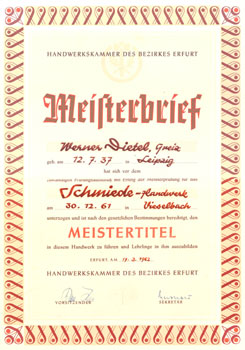 Meisterbrief Werner Dietel (1961)