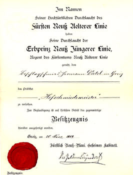 Ernennung zum Hofschmiedemeister (1909)