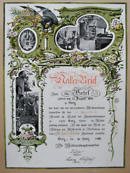Meisterbrief Otto Dietel (1909)
