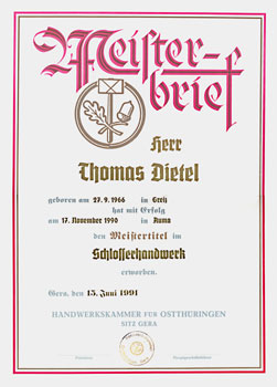 Meisterbrief Thomas Dietel (1990)